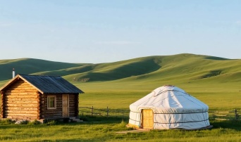 宁静草原上的木屋与蒙古包 解读山臣蒙古包的游牧之美